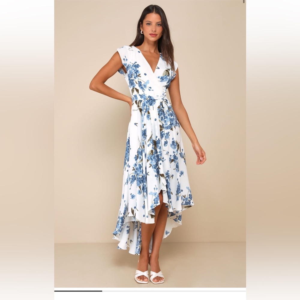 Lulu's White and Blue Floral Dress